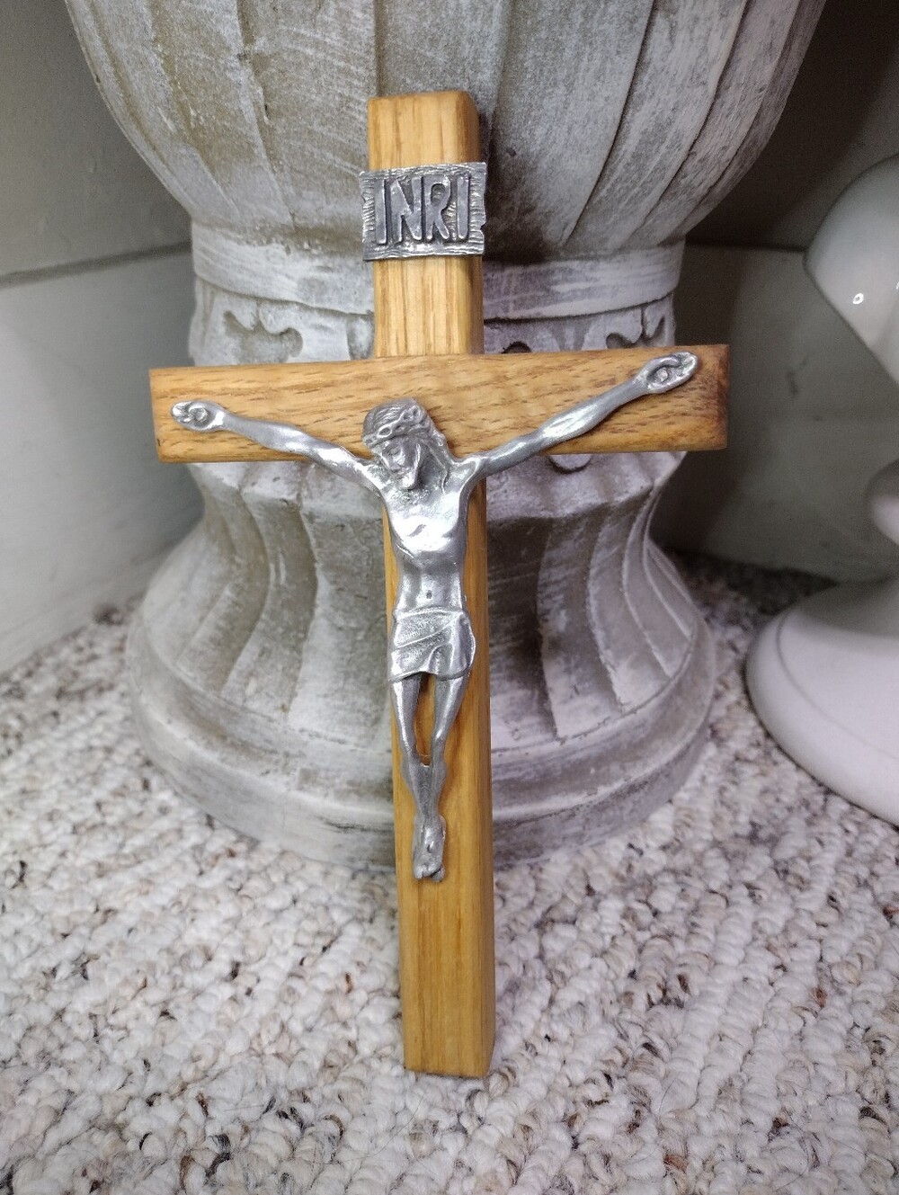 Wood and Silver Crucifix Wall Cross